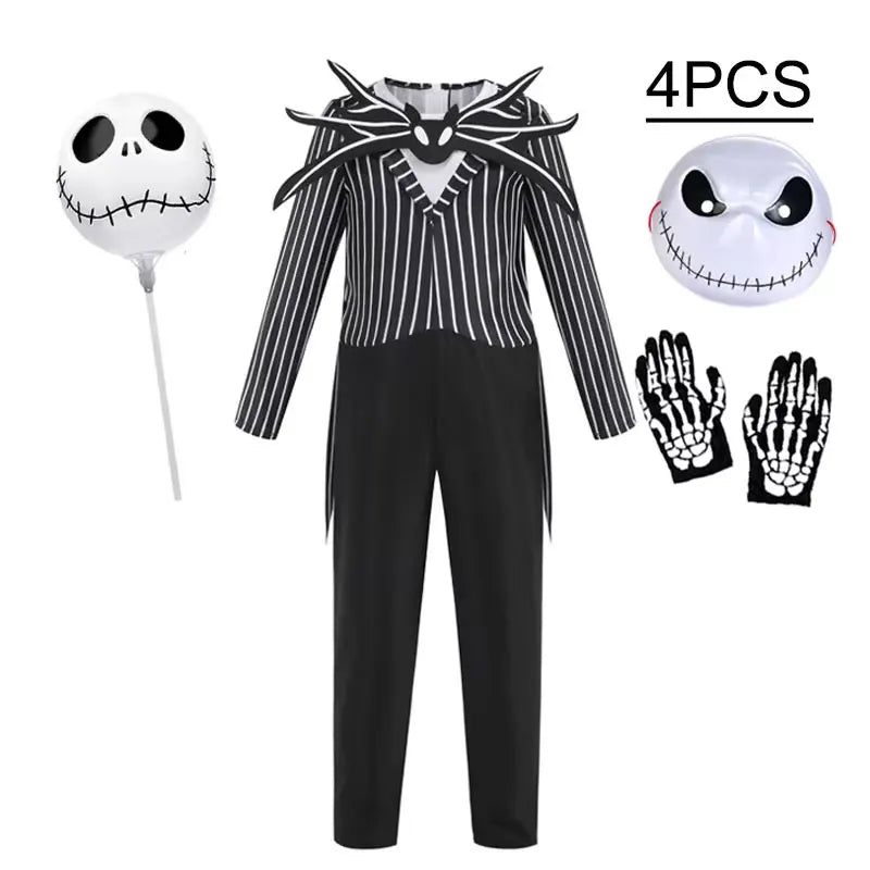 Fantasia infantil de Jack Skellington, fantasia de pesadelo antes do natal, roupa listrada para meninos, conjunto de fantasia para festa de Halloween