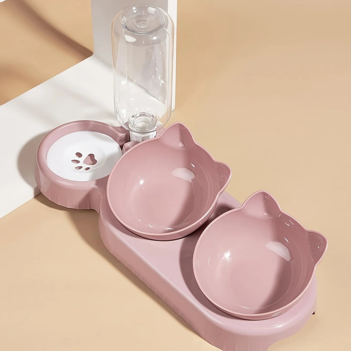 Taças 3 em 1 para Gatos com Bebedouro, Design de Orelhas e Inclinação