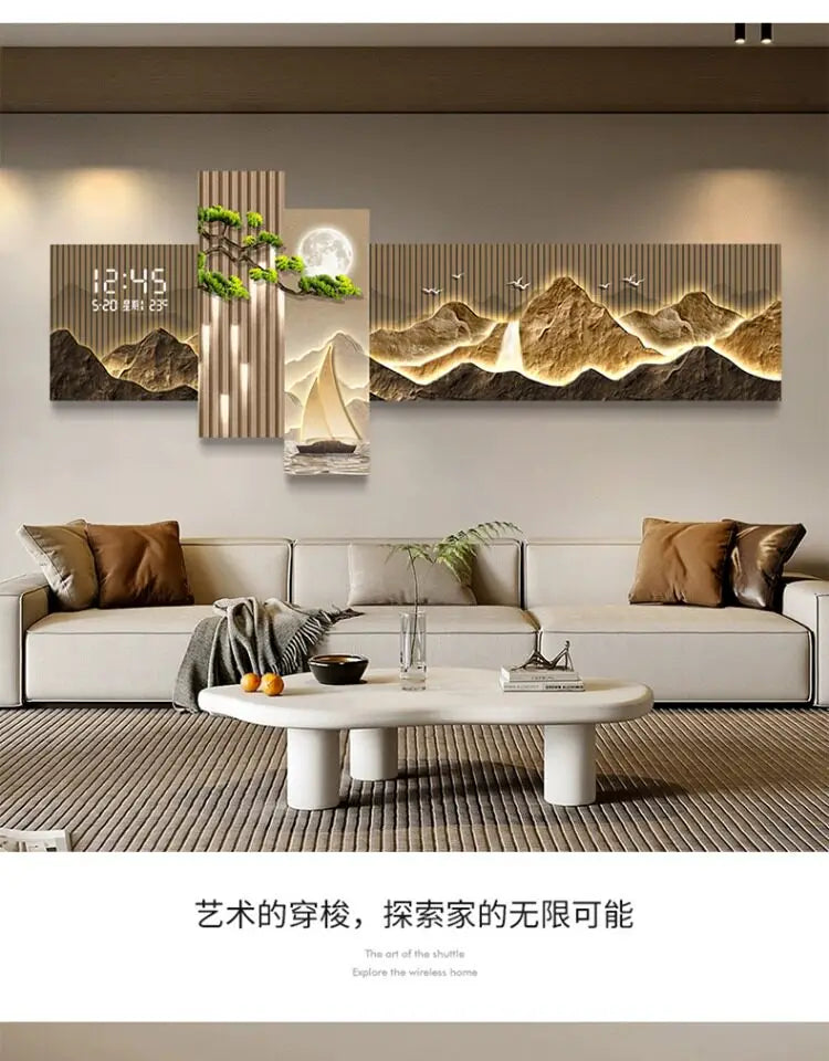 Pintura Decorativa LED Moderna para Sala de Estar, Decoração de Casa, Relógio Eletrônico, Pintura de Parede para Corredor, Quarto e Fundo de Sofá