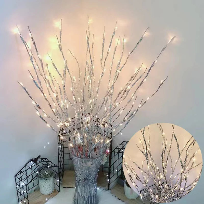 Led ramo de árvore de natal luzes a pilhas dobrável galho ramo luzes para casa interior vaso decoração do festival do feriado