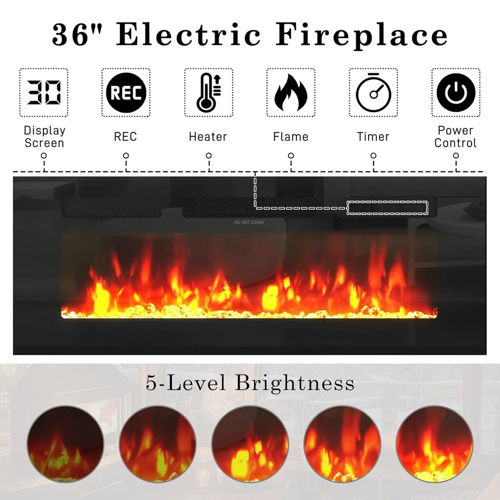 Suporte de TV Flutuante de 70 polegadas com Lareira de 36 polegadas para TVs de até 80 polegadas, Centro de Entretenimento com Lareira LED de Alto Brilho, Personalizável
