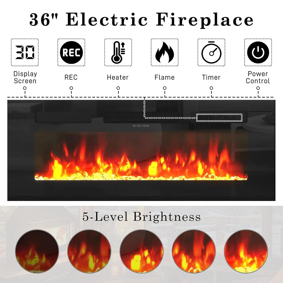Suporte de TV Flutuante de 70 polegadas com Lareira de 36 polegadas para TVs de até 80 polegadas, Centro de Entretenimento com Lareira LED de Alto Brilho, Personalizável