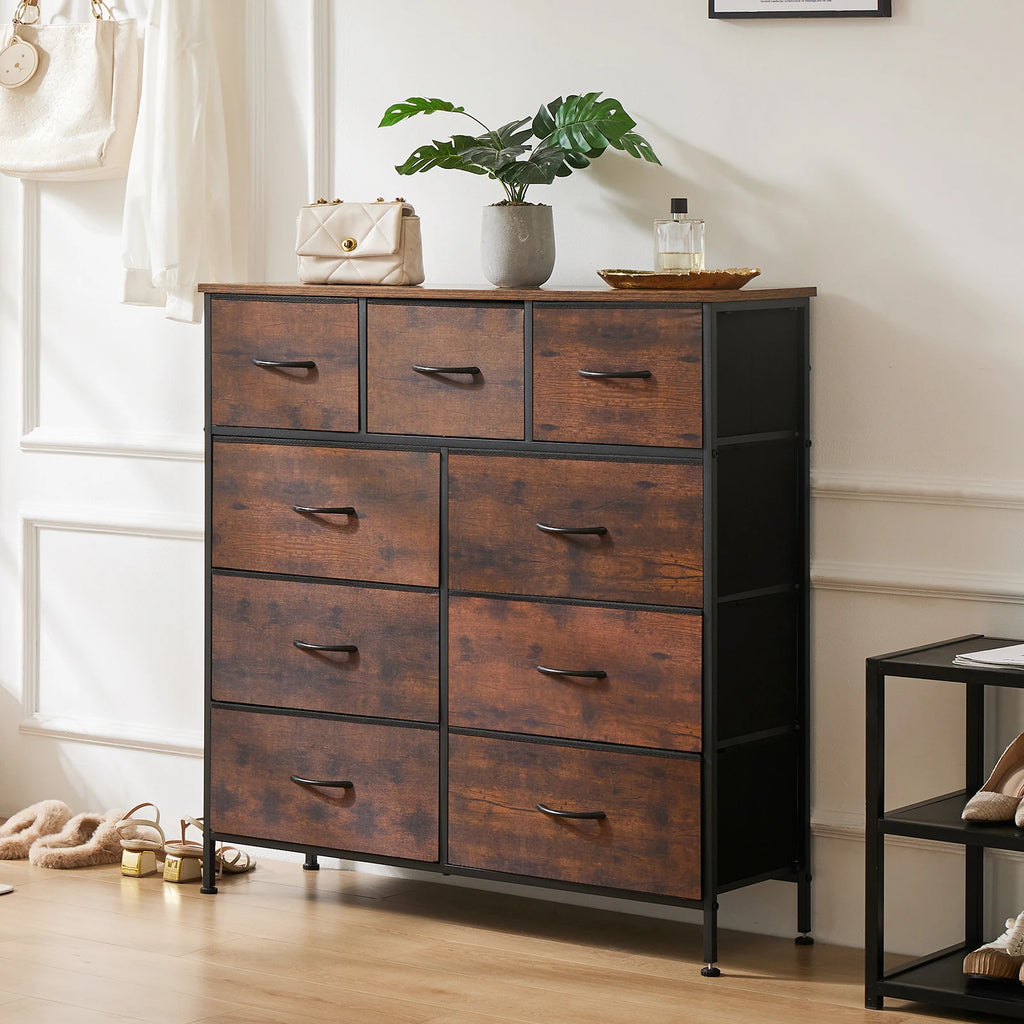 JHK Cômoda para quarto com 9 gavetas de armazenamento de tecido, guarda-roupa alto, organizador de peito, armário de roupas para adultos e crianças