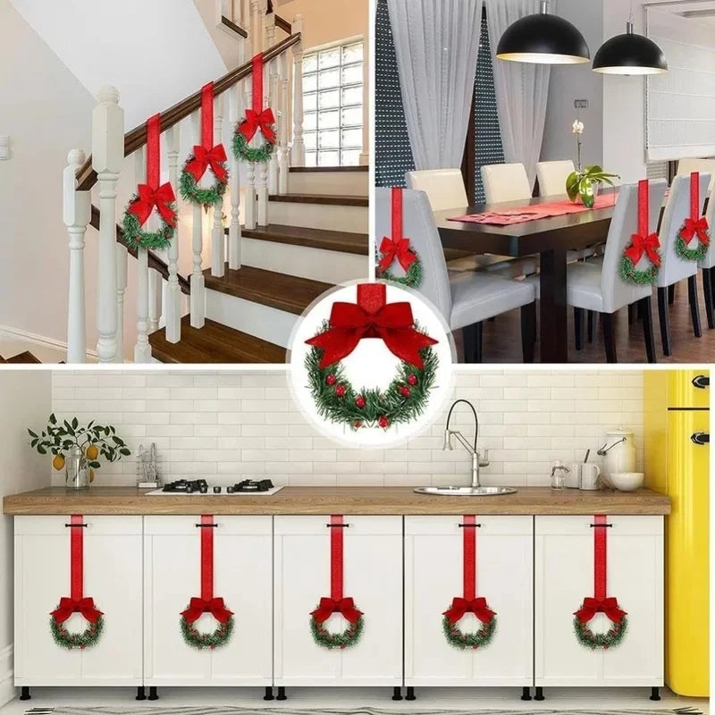 4 Peças de Mini Guirlandas de Natal, Decorações para Janelas, Laços de Fita, Frutas Vermelhas, Decorações para Festas de Natal em Casa