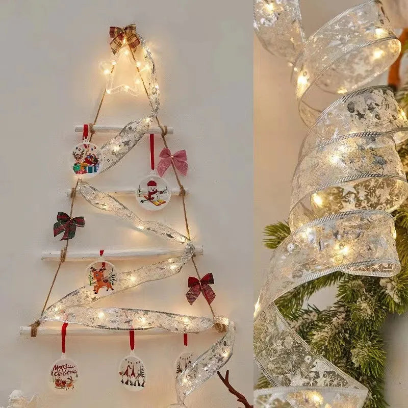 LED Ribbon Fairy Lights para Natal, enfeites de árvore de Natal, decoração, DIY Bows, String Light, Ano Novo, 2025, 2025