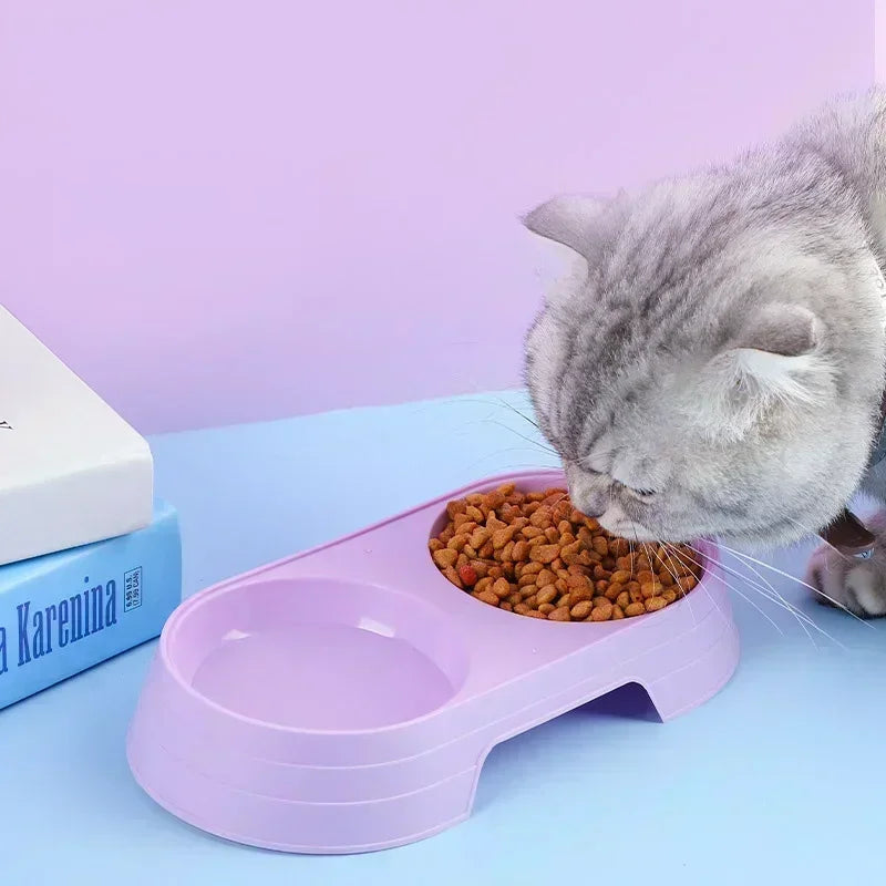 Tigela dupla para animais de estimação, cães e gatos, tigelas duplas, macaron, plástico, suprimentos para animais de estimação, acessórios para gatos, produtos para gatos