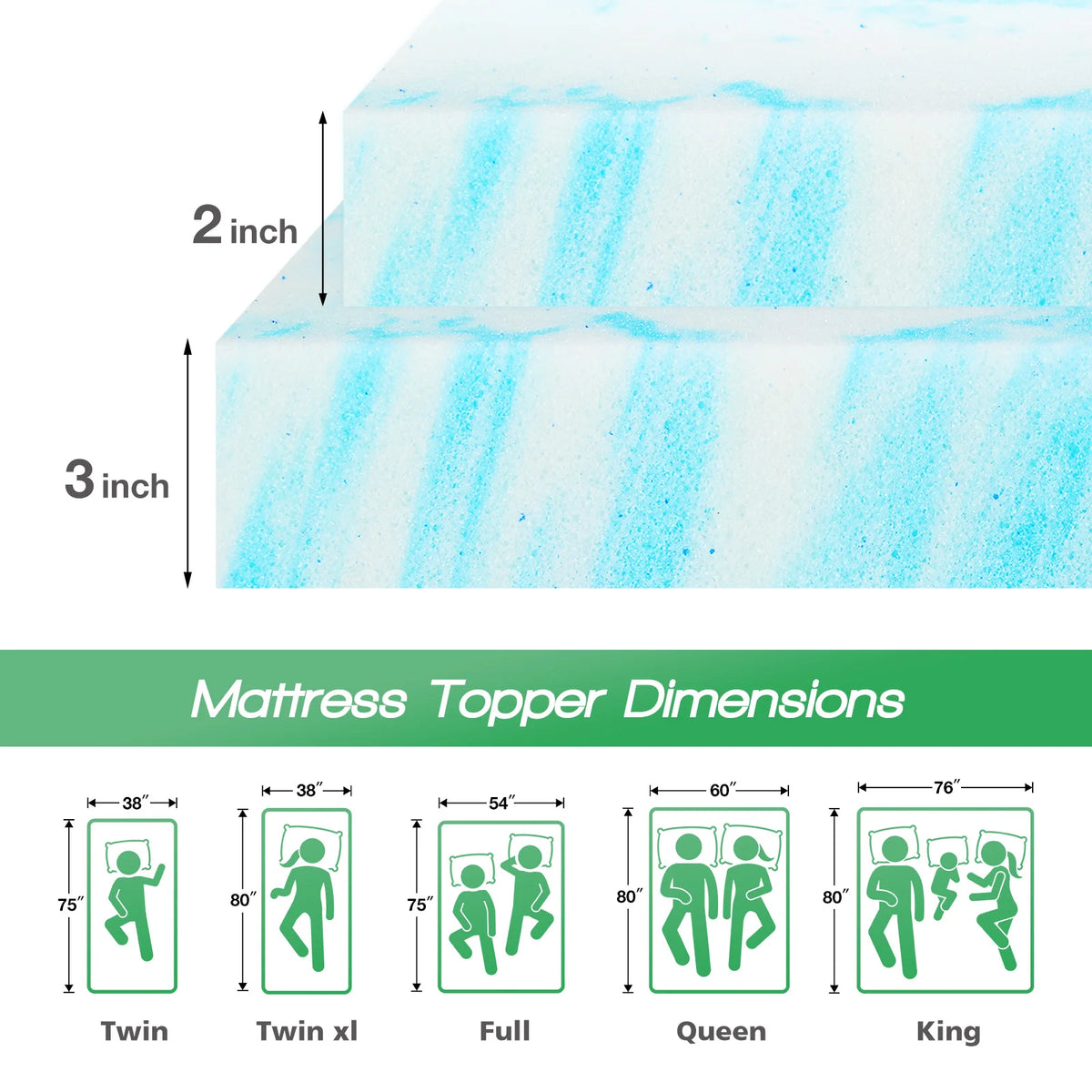 JHK 2-3 Polegada colchão de espuma de memória em gel topper colchão de resfriamento de tamanho completo macio e respirável cama topper móveis de quarto escolar