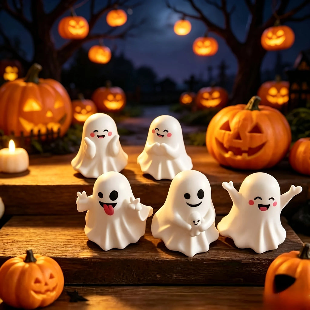 Conjunto de Mini Figuras de Fantasmas para Halloween, Decoração de Casa com Fantasmas Fofos, Ornamentos de Mesa Sazonais de Outono para Decoração de Festa de Halloween