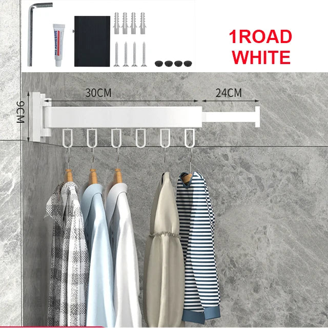 Rack de secagem de roupas-retrátil dobrável forte suporte de carga interior de parede de alumínio simples e conveniente rack de roupas