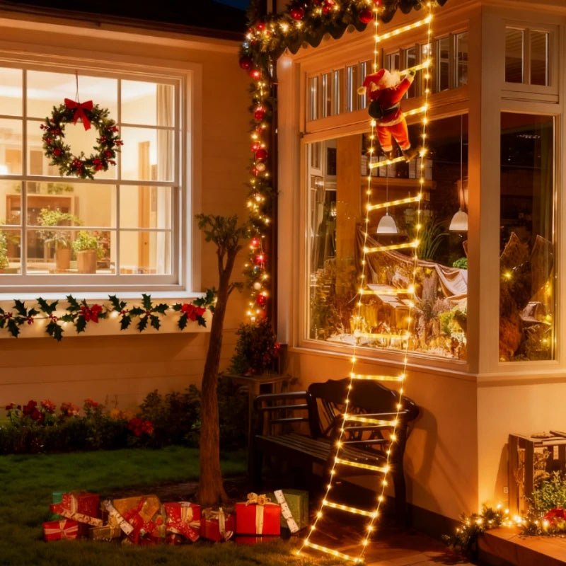 Luzes de Natal de 3m com Papai Noel Subindo Escadas para Decoração de Árvore de Natal, Sala de Estar, Quarto, Janela e Festas