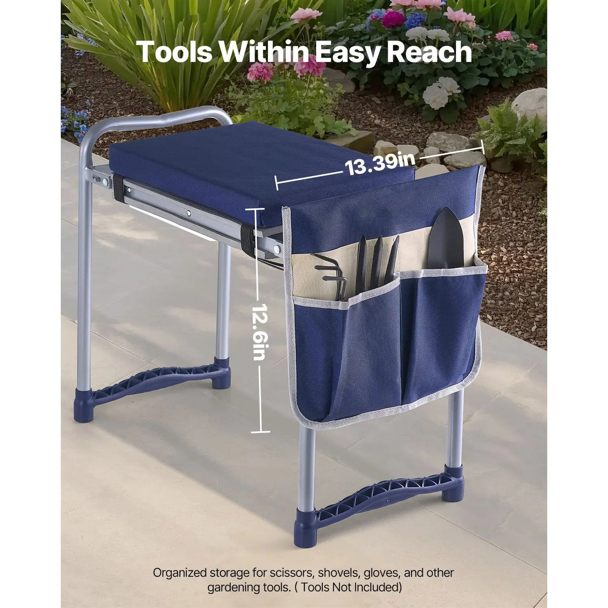 Heavy Duty 11 in Wide Thick Garden Kneeler Seat Folding Garden Stool with 1 Tool Bag Garden Tools Accessory