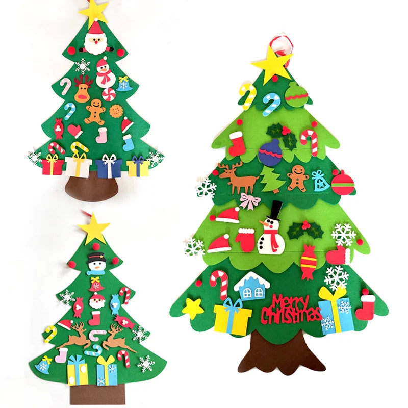 DIY sentiu árvore de natal com ornamento suspenso, luzes LED, presentes para crianças, decoração de ano novo, suprimentos de natal, 2024