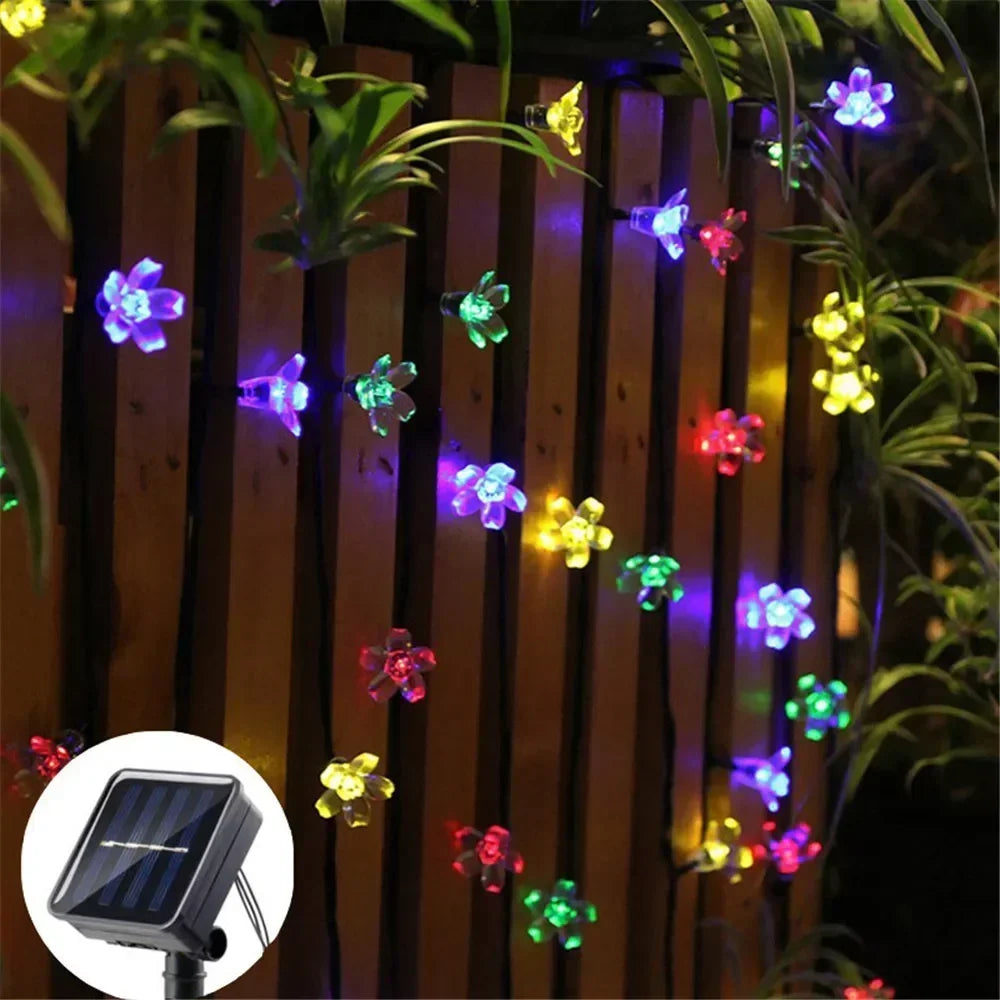 Luzes de Cordão LED Solares em Forma de Flor de Cerejeira para Decoração de Jardim e Pátio ao Ar Livre, Decoração de Natal e Casamento