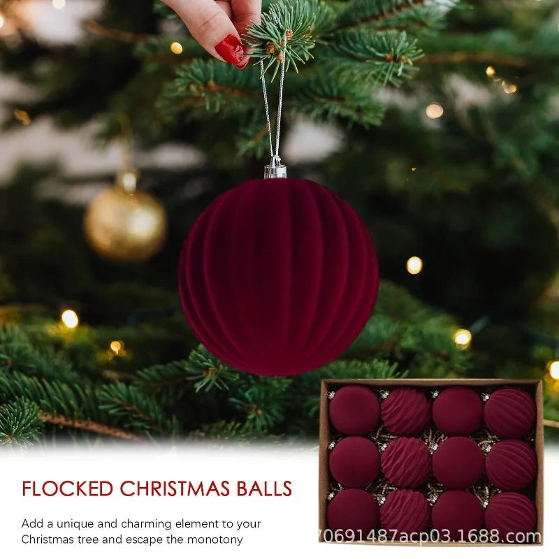 Bola de natal de veludo de 6cm, decoração de árvore de natal, bola de decoração de natal, decoração de bola de pelúcia, bola de natal de plástico