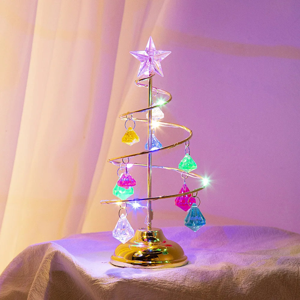 Galvanizado Árvore De Ferro LED Luzes Noturnas, Cristal Luminoso, Decoração De Mesa, Presentes De Natal