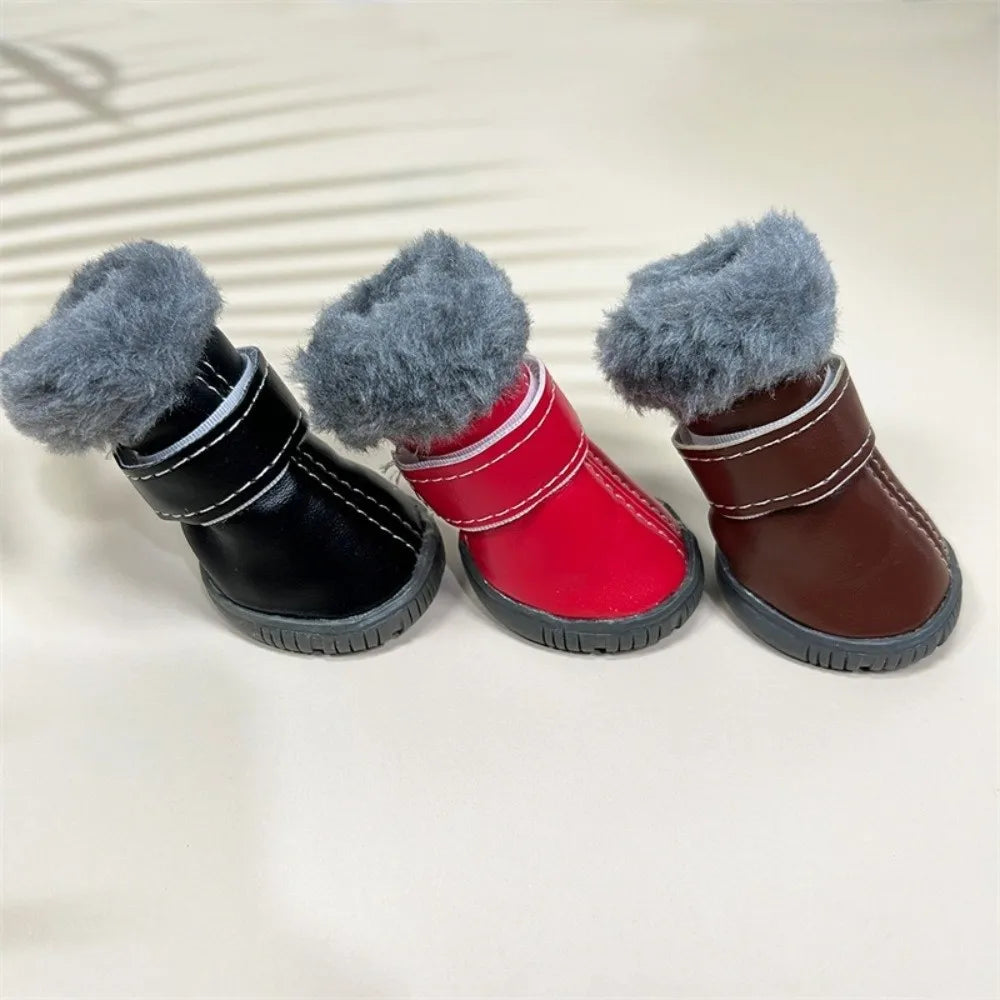 4 pçs inverno sapatos para cães de estimação antiderrapante anti-congelante botas para cães à prova dwaterproof água couro do plutônio resistente ao desgaste sapatos de lã do cão temporada de inverno