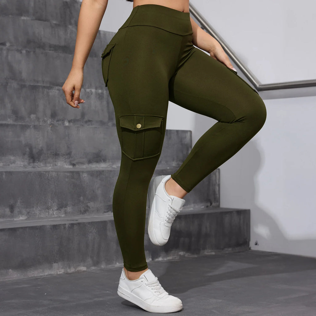 2PCS Women's High-Waisted Hip-Lift Leggings with Pockets, Skinny Stretch Solid Color Fitness Sports Pants for Daily Wear, Outdoors, and Running