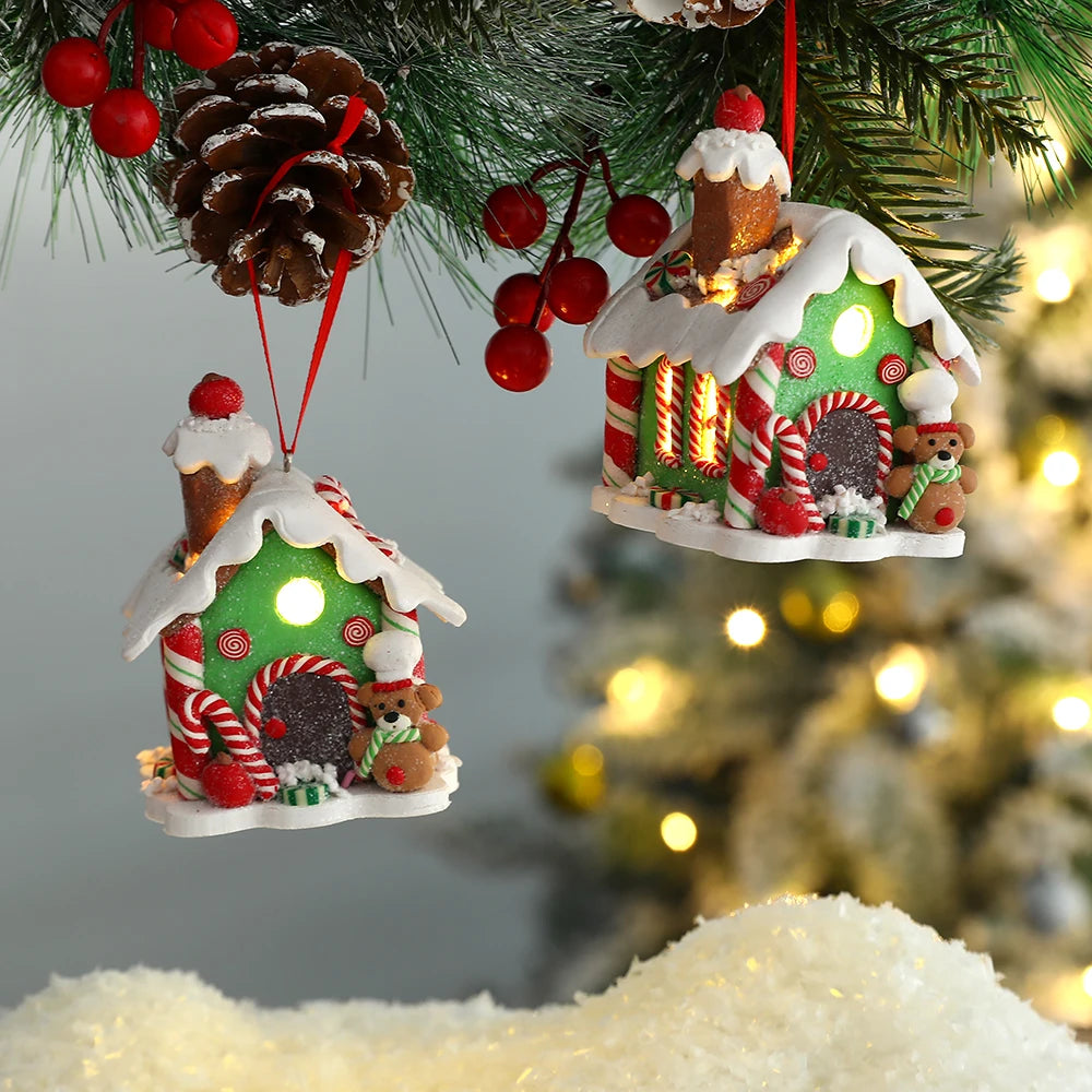 Tema de natal led pingente boneco de neve gengibre papai noel luz casa cerâmica macia pendurado árvore casa decoração festa de ano novo