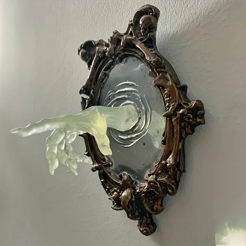 Halloween resina diabo mão decoração de parede ghótico fantasma no espelho artesanato luminoso adereços assustadores casa foto quadro decoração