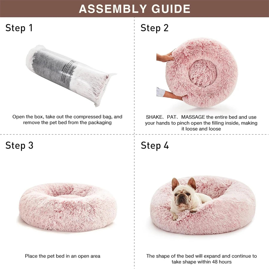 Cama Macia para Gatos e Cães, Almofada de Pelúcia Quente de Pelo Sintético, Cama Redonda Confortável em Formato de Rosquinha, Lavável para Cães e Gatos de Pequeno e Médio Porte