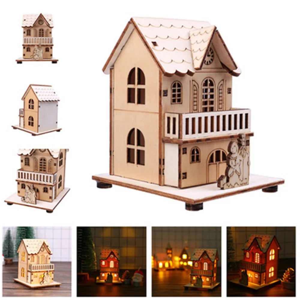 Decorações de natal natal led luz casa de madeira luminosa cabine mesa ornamentos noite lâmpada para casa ano novo crianças presentes