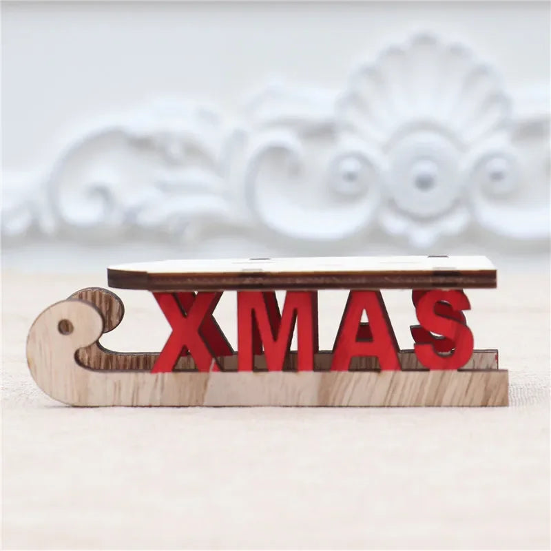 Decorações de natal de madeira diy trenó esqui dos desenhos animados santa ornamento de mesa presente das crianças pequeno presente