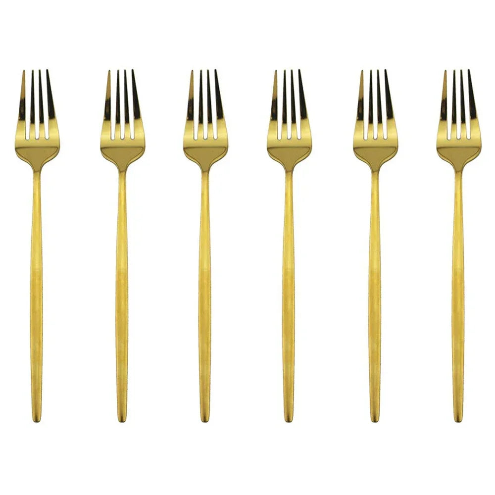 6 pçs silvere/dourado talheres 8.2 Polegada aço inoxidável jantar garfo acampamento conjunto de louça utensílios de mesa comer