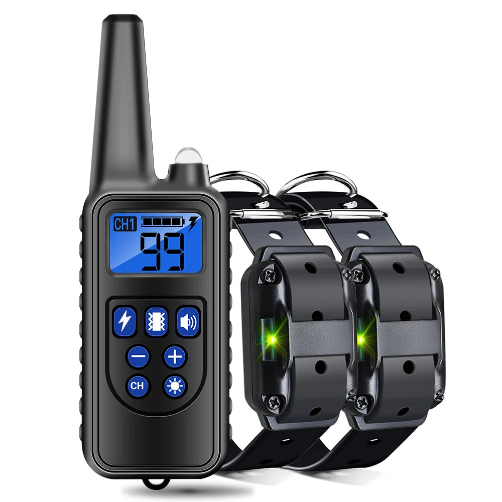 Coleira de Treinamento para Cães PUPOPAN 800m à Prova d'Água Recarregável com Controle Remoto e Display LCD para Todos os Tamanhos com Choque, Vibração e Som