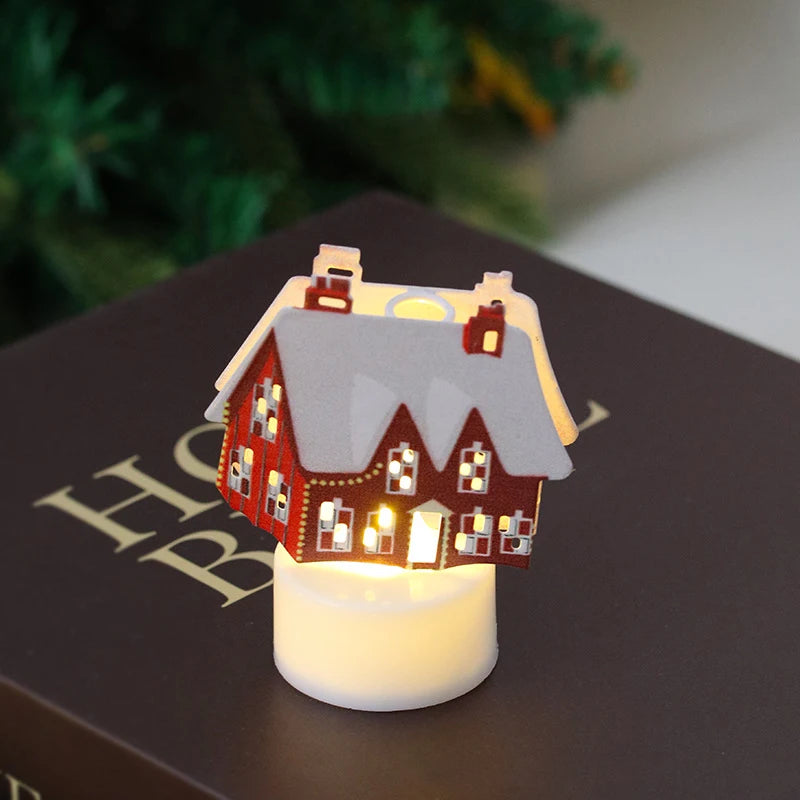 LED Christmas Candle Lamp Decorações, pequena Santa, boneco de neve, árvore de Natal, Holiday Night Lights, Home Party, Jardim