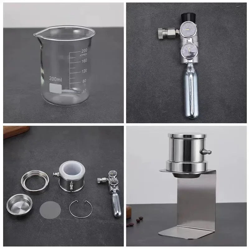 Máquina de café expresso pneumática portátil, extrator de café manual de alta pressão com dois manómetros, utensílio para preparar café em casa.