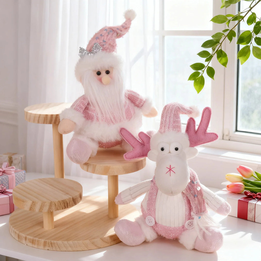 Decorações de Natal – Pingente de boneca de desenho animado com lantejoulas sentadas, rena rosa, boneco de neve e papai noel, adereços de cena de festa de Natal