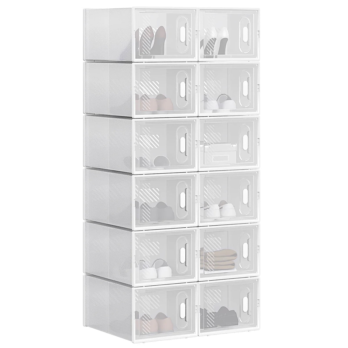 WOLTU 8/12/18PCS Caixas de sapato empilháveis Modular DIY Sapateira Cubos de sapato dobráveis de plástico transparente para corredor sala de estar