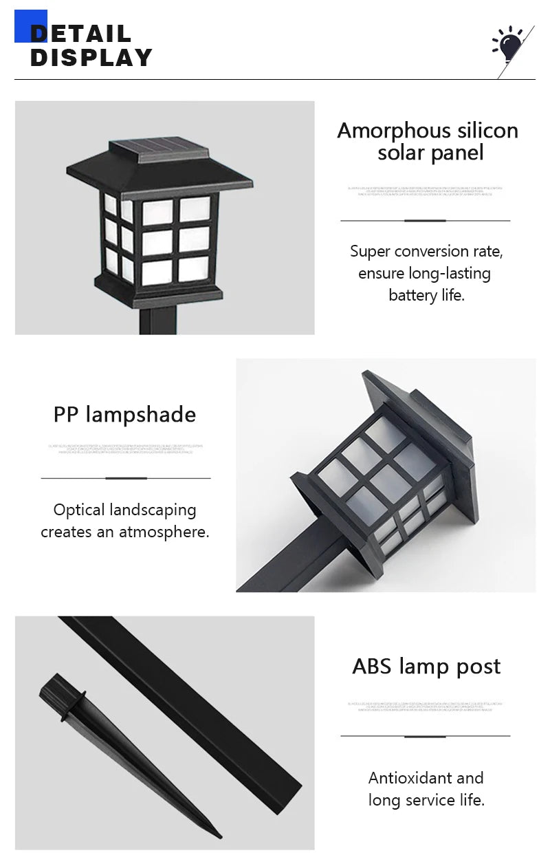 LED Solar Lawn Light para exterior, impermeável Path Light, Jardim e Estrada, Decoração de Pátio, Luminárias de Paisagem, IP65