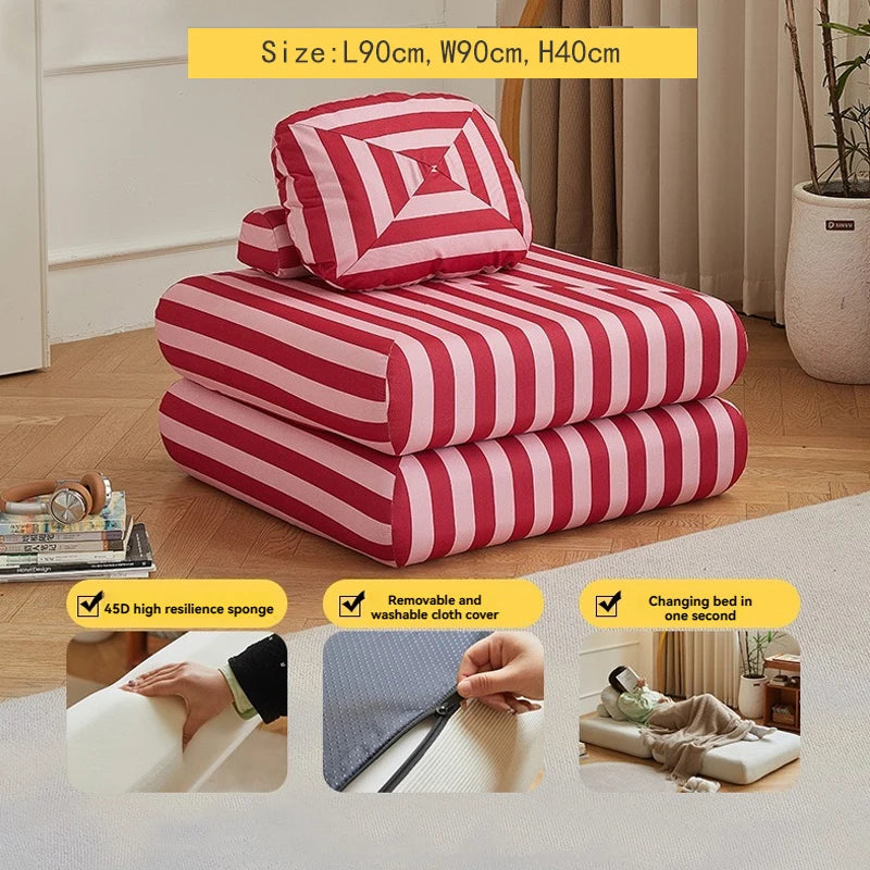 Sofá Individual de Tecido, Sofá-Cama Batata Doce, Tatami Dobrável de Tamanho Pequeno para Sala de Estar, Sofá Preguiçoso Bloco de Tofu