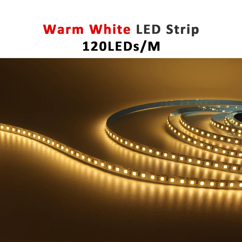 Fita de LED 12V 5m SMD 2835 5mm 8mm, Fita Flexível para Iluminação Decorativa Interna