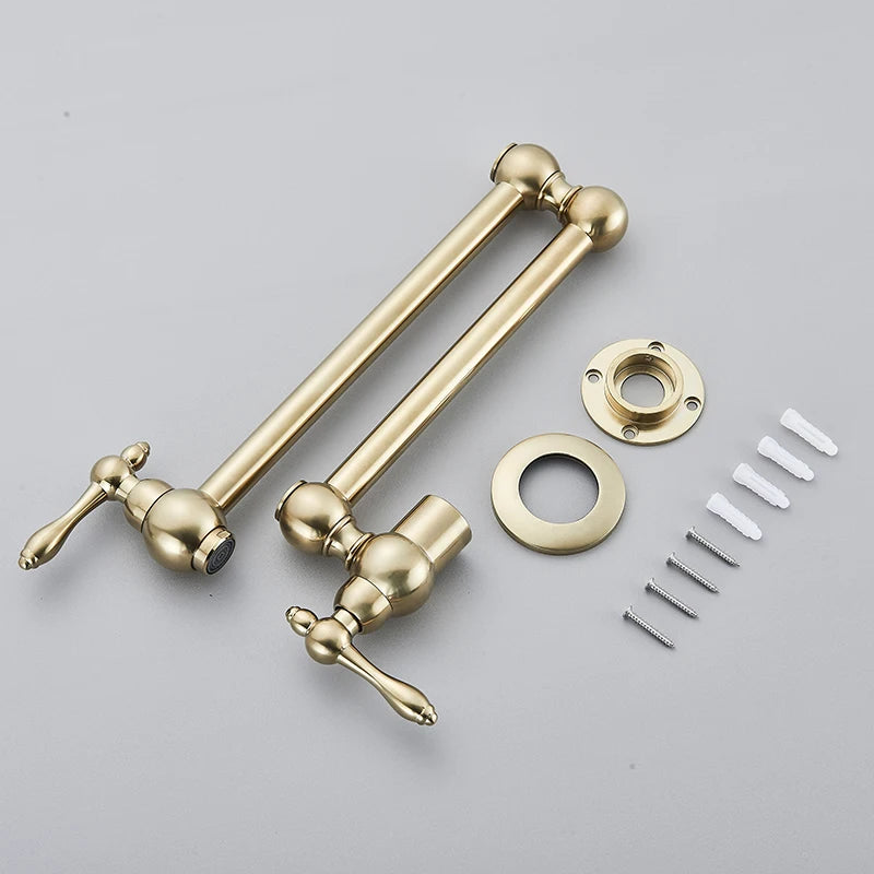 Ouro escovado dobrável pote enchimento torneira de parede torneira da cozinha única água fria girar bico dobrável para cozinha