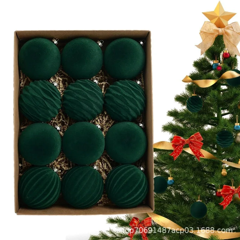 Bola de natal de veludo de 6cm, decoração de árvore de natal, bola de decoração de natal, decoração de bola de pelúcia, bola de natal de plástico