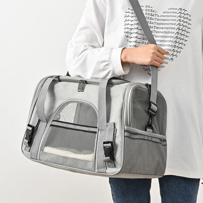 Portadores de animais de estimação mochila portátil respirável dobrável bolsa de ombro gato cão portador sacos de viagem de saída animais de estimação bolsa de transporte.