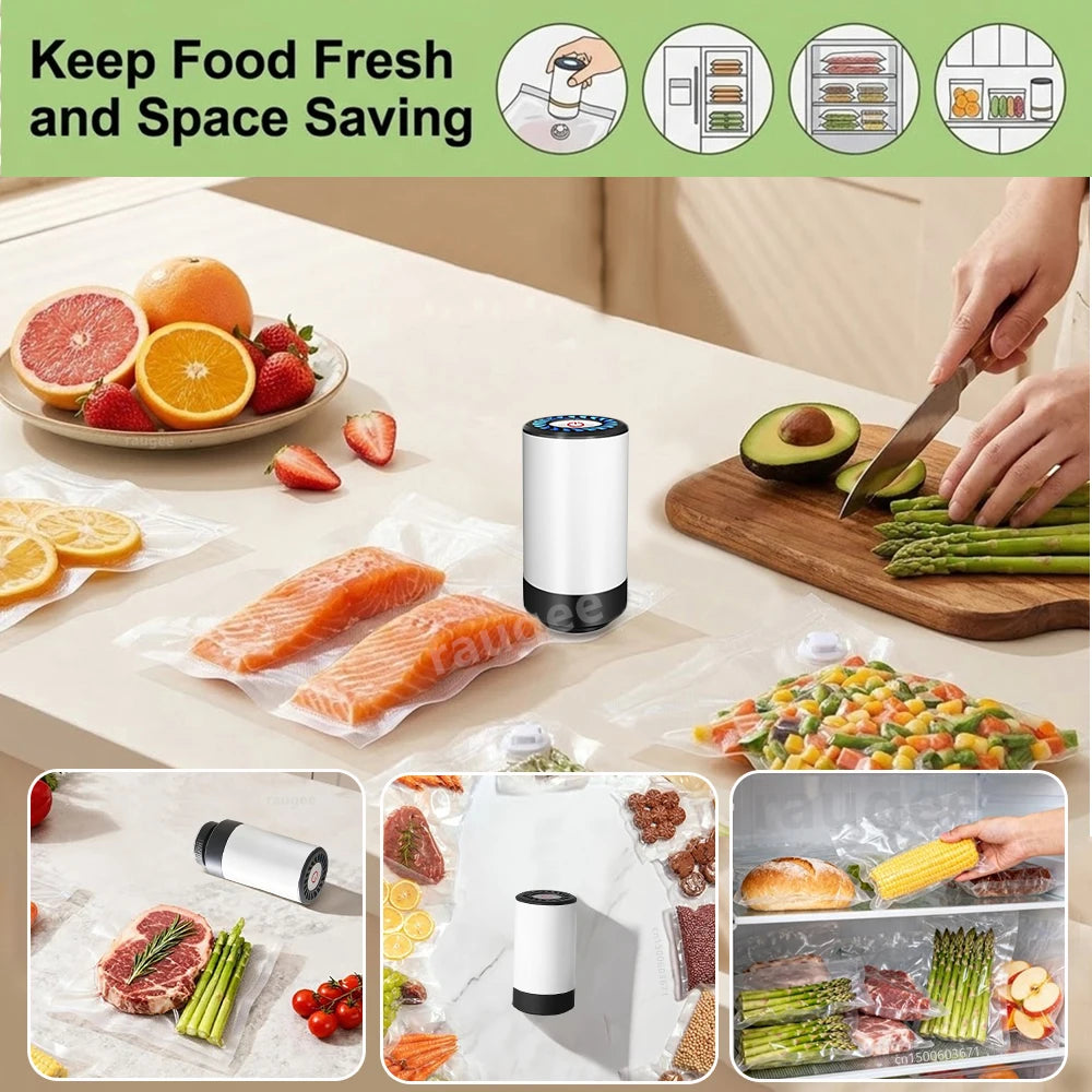 Máquina de Embalagem a Vácuo para Armazenamento de Alimentos, Bomba de Vácuo Portátil Mini Sem Fio Recarregável, Seladora de Sacos de Alimentos