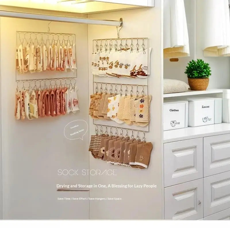 Varal de roupa em aço inoxidável com vários prendedores, resistente à ferrugem, economiza espaço, ideal para meias, roupa interior, varanda e lavanderia [YY32].