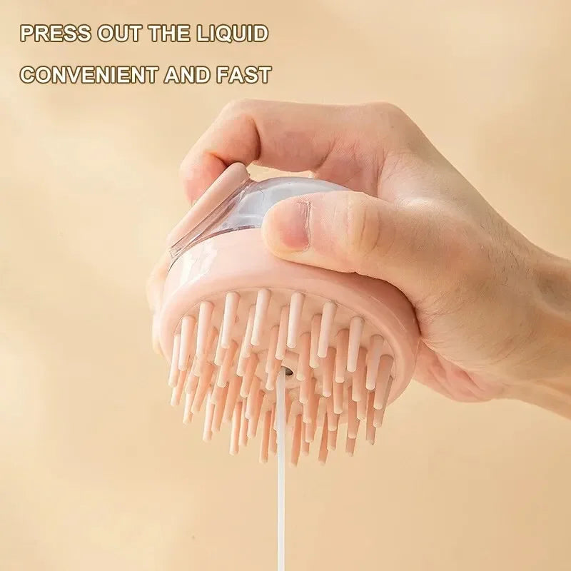 Escova de banho para animais de estimação, silicone macio com dispensador de shampoo, massagem suave para aliciamento e limpeza de pele e cabelo