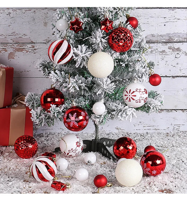 Bola de natal ornamento caixa de presente conjunto sortido azul branco floco de neve rena padrão design feriado festivo árvore pendurado decoração