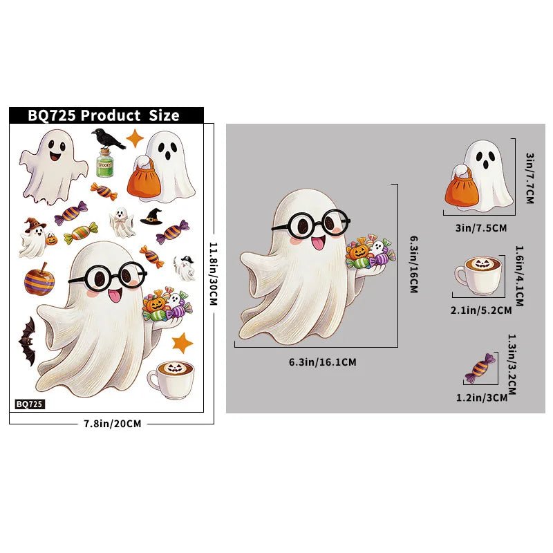 Decorações Criativas de Halloween: Adesivo Eletrostático de Vidro com Abóbora, Fantasma, Morcego, Aranha e Casa Assombrada para Decoração de Feliz Dia de Halloween - Kasa & Pet