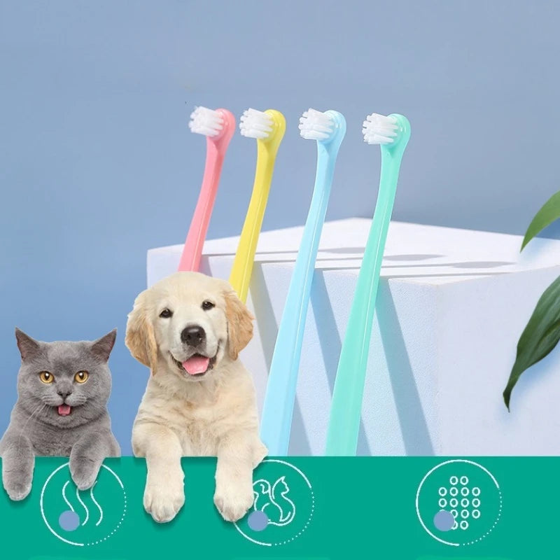 Escova de dentes para limpeza de animais de estimação, 4 unidades, remoção de mau hálito, limpeza de boca, escova de dentes de plástico, cuidados dentários para cães, suprimentos para gatos