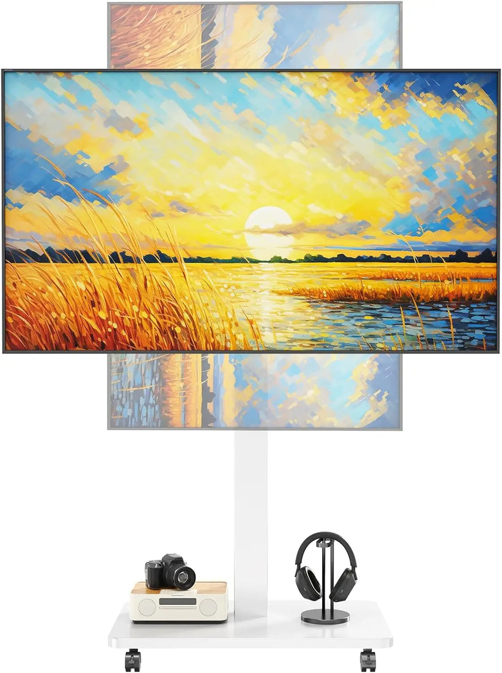 Suporte de TV rolante para TV plana curvada de 10 "-42" com retrato giratório para paisagem Suporte de TV portátil ajustável em altura com rodas