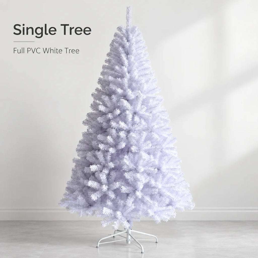 Árvore de Natal artificial branca, totalmente em PVC, 120-240 cm, com ramos densos, suporte de metal opcional, luzes quentes, decoração de Natal para casa.