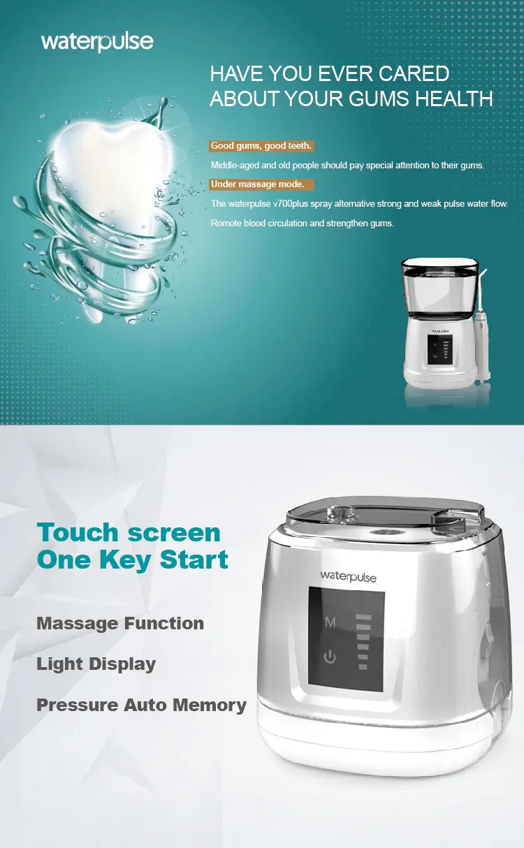 Fio dental de água + 6 pontas, massageador limpo de dentes, 20-120psi, higiene oral, irrigador dental de água, 1000ml, limpador de dentes