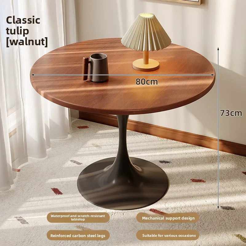 Mesa redonda, mesa de jantar de madeira para uso doméstico, mesa lateral, mesa de café para negociações, mesa redonda para café, base de metal em aço carbono