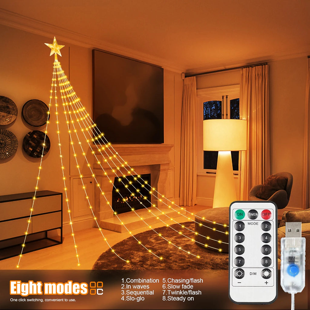 Luzes de Natal 203LED/282LED com 8 Modos, Luzes de Fada à Prova d'Água USB para Decorações de Interiores, Exteriores, Jardins, Casamentos e Festas