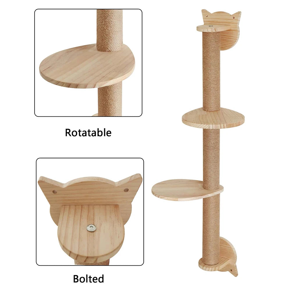 Pós para arranhar gatos com 2 poleiros, plataformas montadas na parede, prateleiras de escalada, arranhador de sisal para gatos, torre de árvore, acessórios para animais de estimação